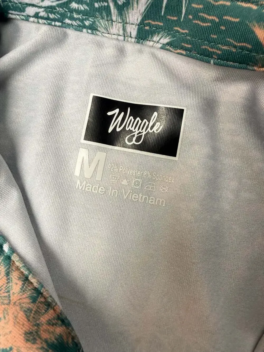 Waggle Golf Polo Shirt Mens Size M Tropical Palm Print Performance - Picture 3 of 6